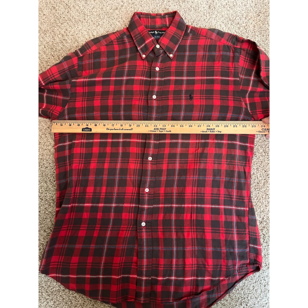 Ralph Lauren Mens Button Down Shirt Medium Red Black Blaire Plaid Long Sleeve - Picture 3 of 7